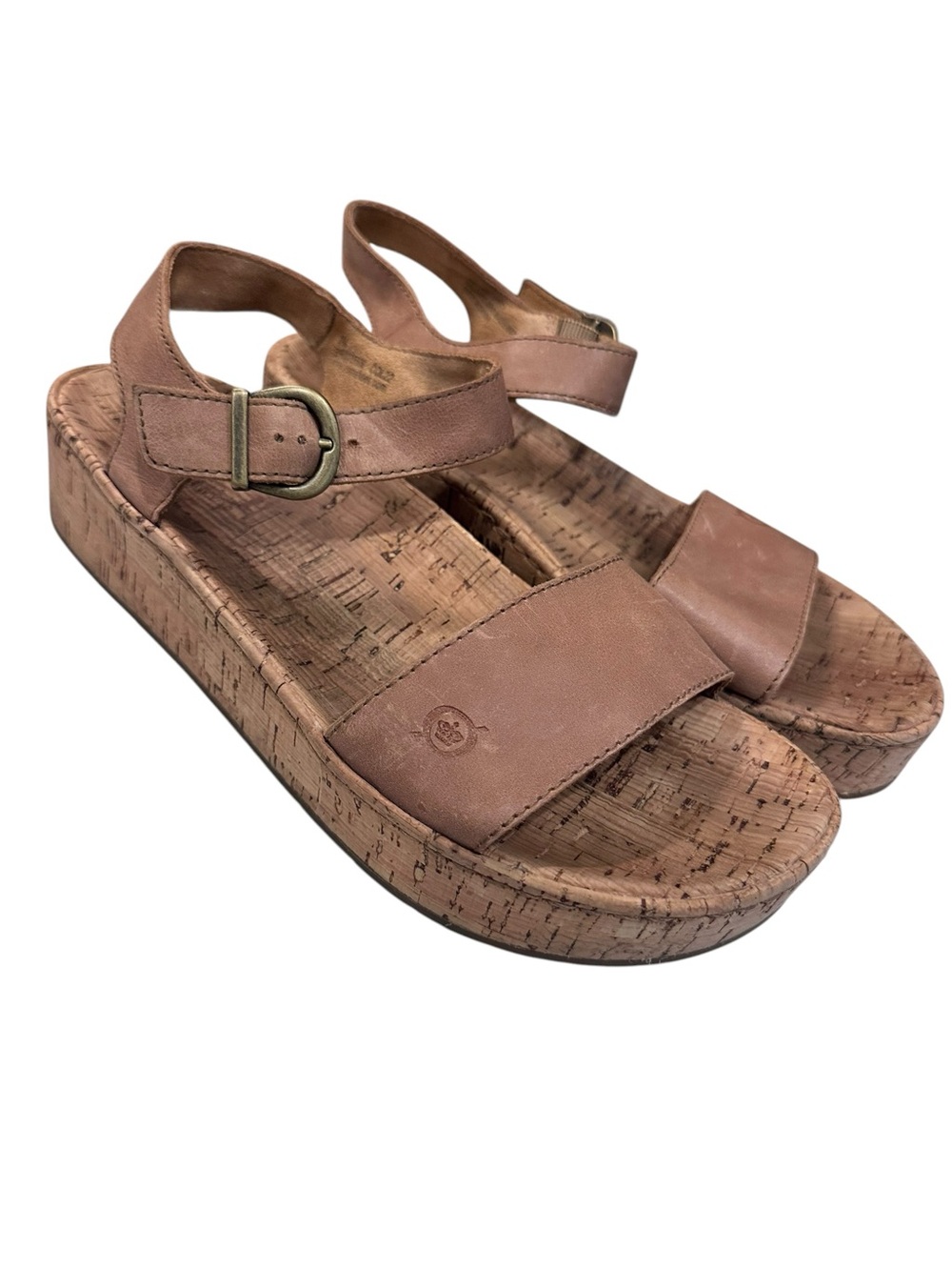 Born Women's Sari Brown Leather Cork Wedge Sandals Shoes 9M